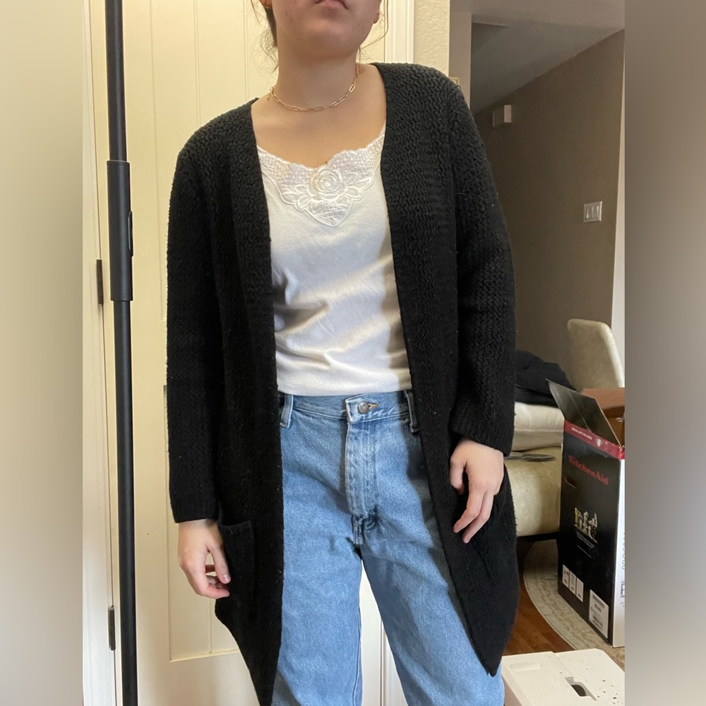 Black knit long cardigan